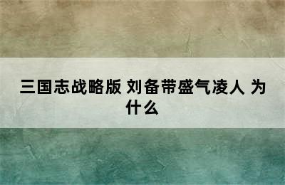 三国志战略版 刘备带盛气凌人 为什么